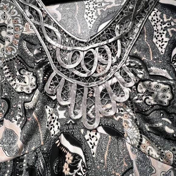 World Unity Sleeveless Paisley Maxi Dress Embroidery Gray Green Flowy Gypsy - Picture 4 of 12